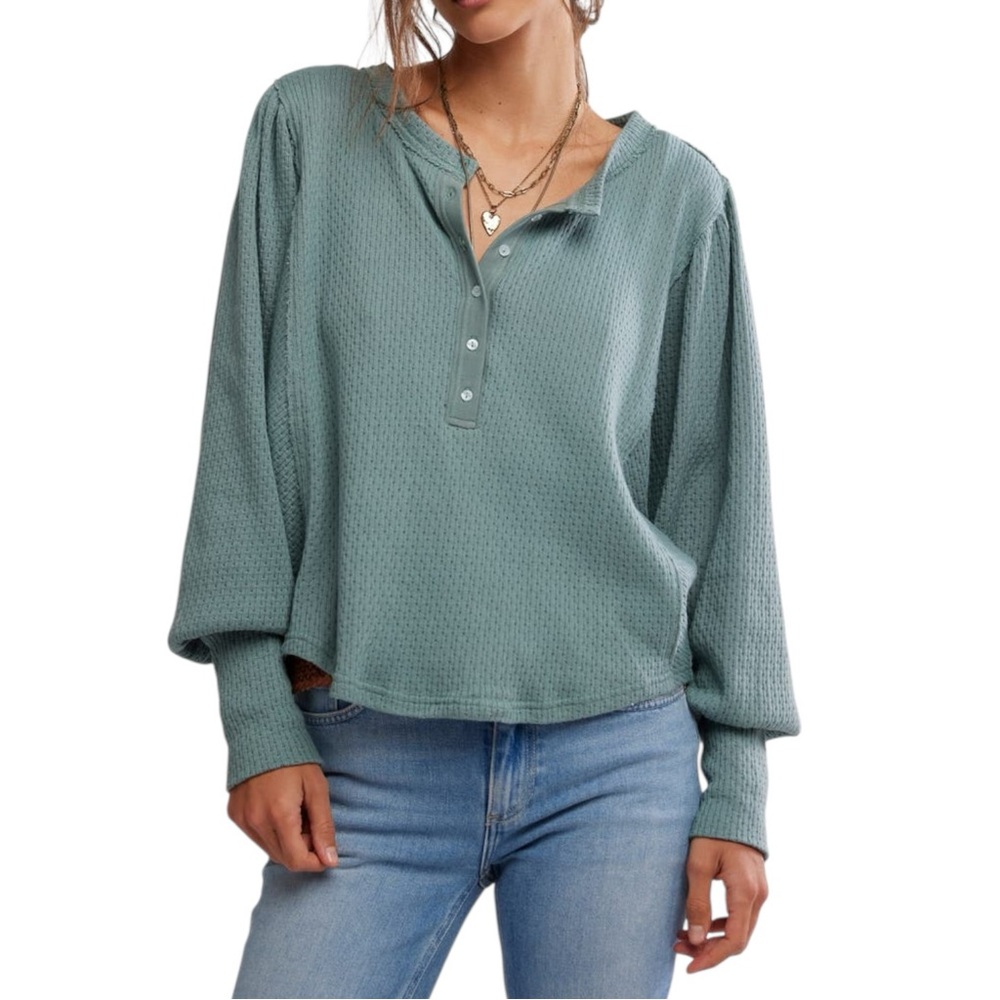 Free People We The Free Quinn Rib Henley Top Jade Ash Green Size Medium